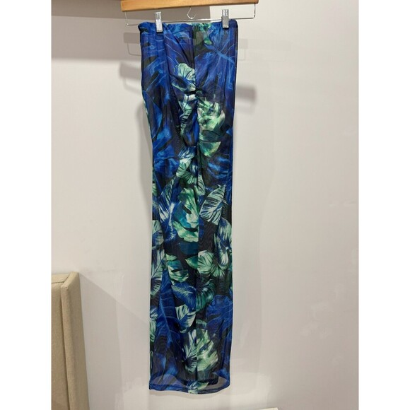NWT Karen Millen Womens XS Blue Palm Print Beach Elastic Waist Maxi Skirt Retro - Picture 4 of 10